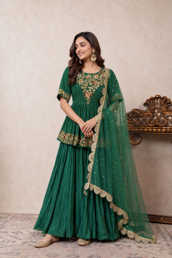 Jade Green Peplum Lehenga